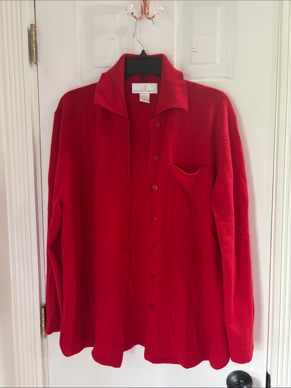 Button-Front Red Cashmere Cardigan Sweater